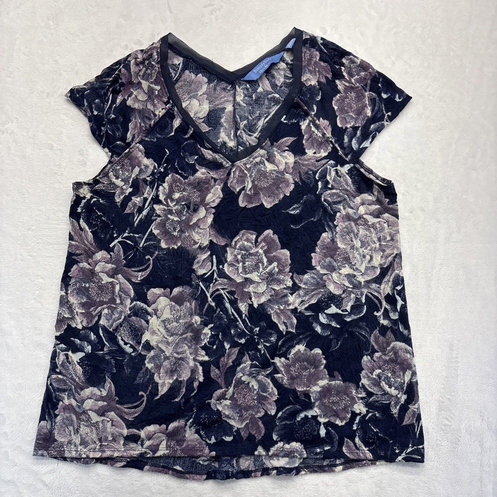 Simply Vera Vera Wang T-Shirt Womens Petite Large Black Purple Short Sleeve